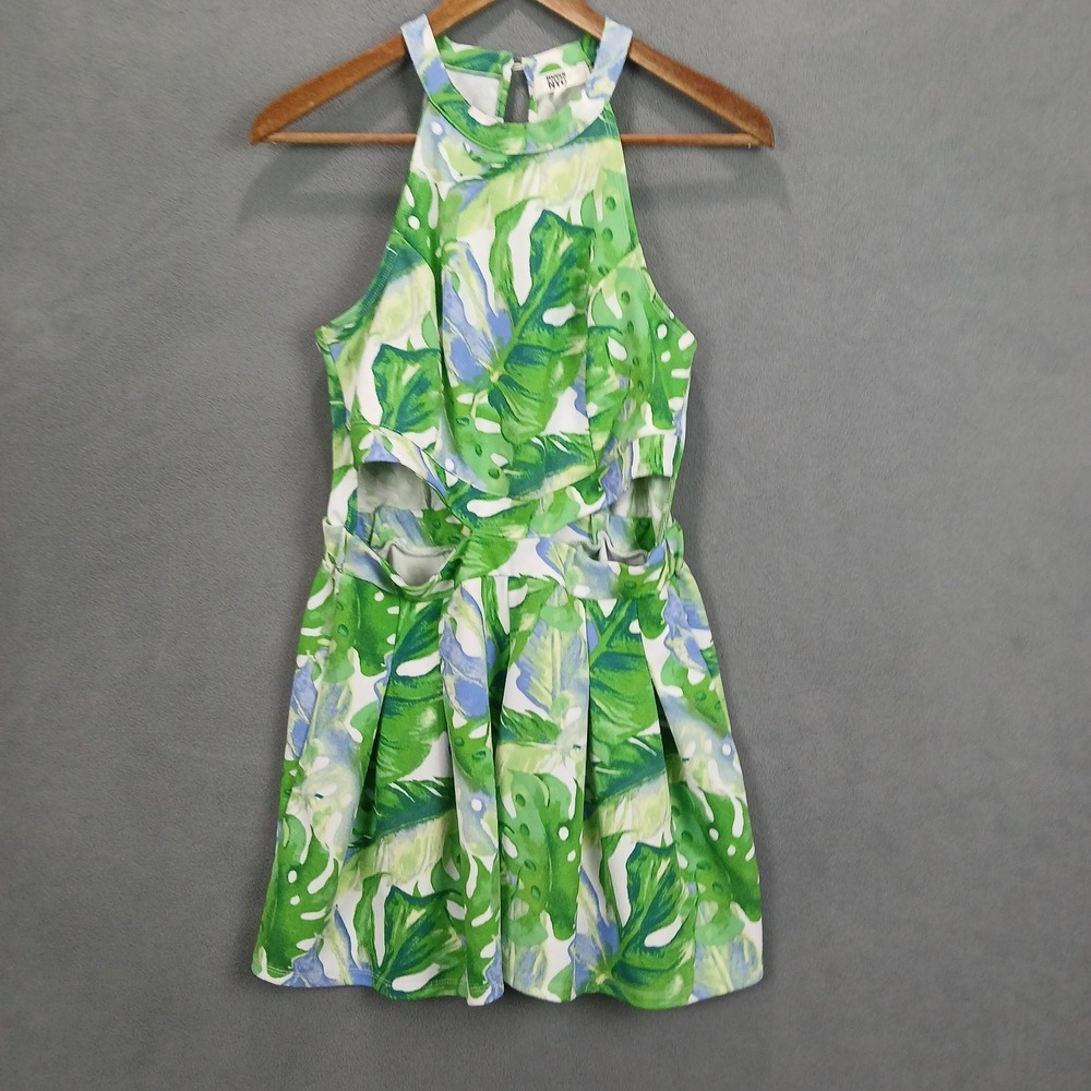 Madden NYC‎ Botanical Dress Womens Medium Green Floral Side Cut Out Sleeveless